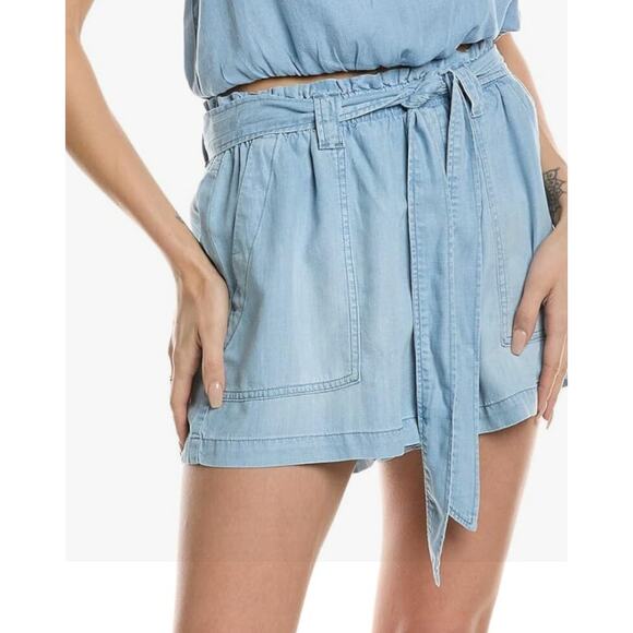BELLA DAHL WOMENS SIZE MEDIUM PULL ON BELTED POCKET TENCEL SHORTS BLUE NEW - Picture 1 of 13